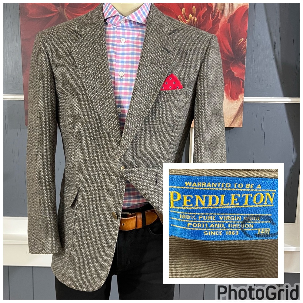 Vintage Pendleton Tweed Blazer Mens 40R Wool Basket Weave Sport Coat Jacket